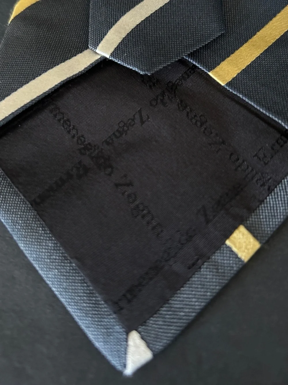 Ermenegildo Zegna Black Tie with Yellow and Cream Stripes
